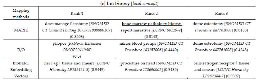 bm biopsy라는 용어에 대한 표준용어 매핑 예시