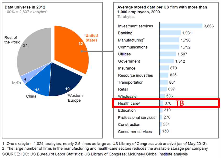 전 세계에 축적된 데이터의 크기, McKinsey Global Institute, 2013