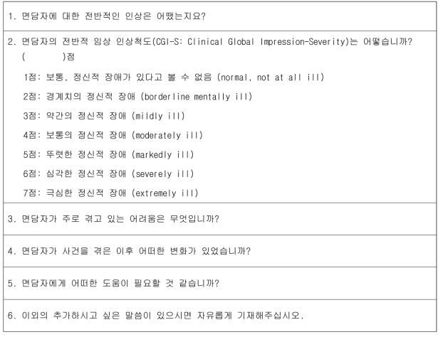 질적 연구에 사용된 질문 문항