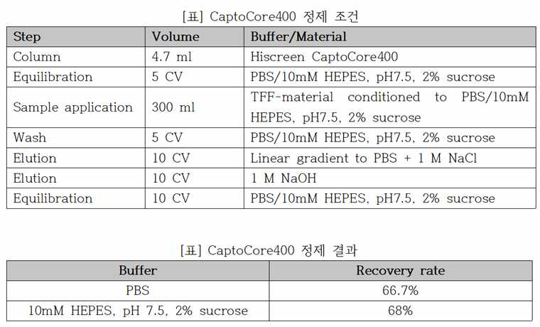 CaptoCore 정제 조건