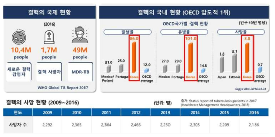 결핵의 국내외 현황 (출처: Healthcare Management Headquarters, 2018)