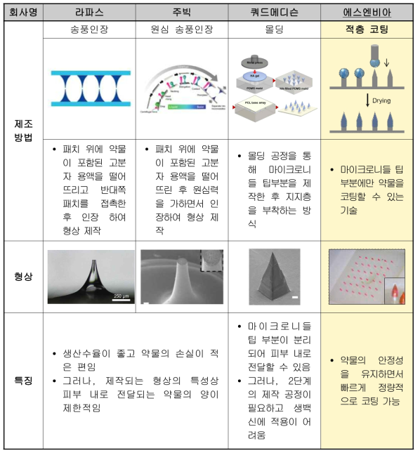 국내 마이크로니들 관련 경쟁 기업체 현황