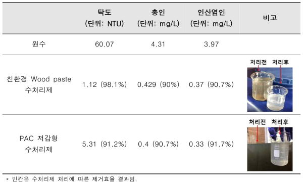 Pilot plant를 이용한 개발 수처리제의 수중 오염물질 결과 및 제거효율