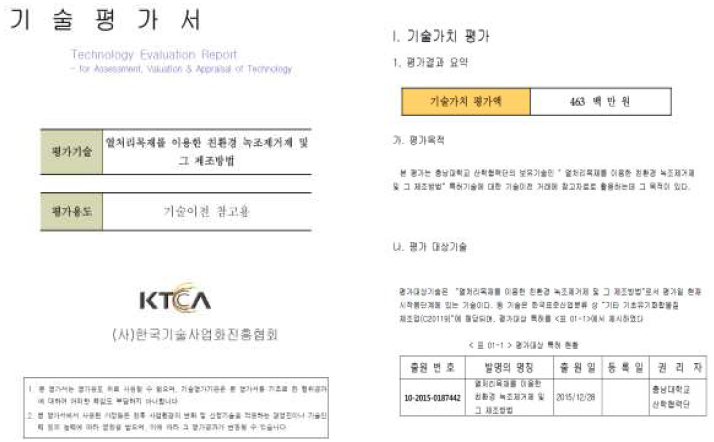 농업기술실용화재단을 통한 기술 가치 평가 결과