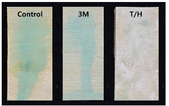 CNF/실리카 코팅용액과 대조군, 상용제품의 수분차단성 평가 사진