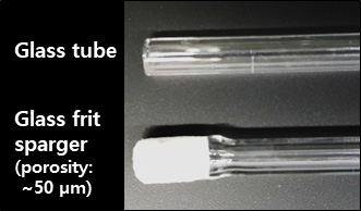 CO2 전환 생물전기화학 반응기에 적용된 glass tube(상) 및 glass frit sparger(하)