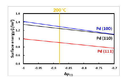 일산화탄소의 화학포텐셜 변화량에 따른 팔라듐의 표면에너지