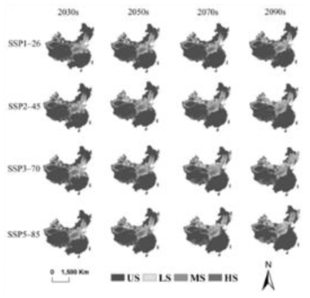 시나리오에 따른 Valsa mali의 잠재적 분포 서식지 예측(Xu et al., 2020)