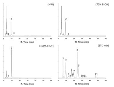 목이 추출물의 HPLC 분석 결과