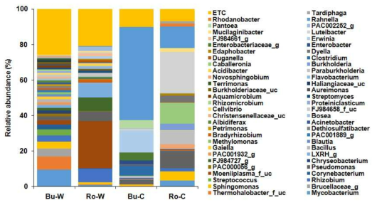 Comparison of relative abundance of bacteria at genus level root and bulb of Ulleung-sanmaneul plants