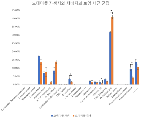 모데미풀 자생지와 재배지에 토양 세균 군집 (Phylum)