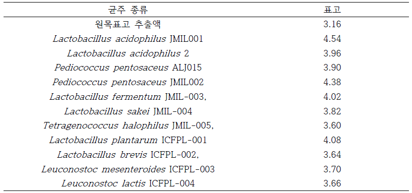 원목표고 추출액과 균주 종류에 따른 원목표고 식물성 유산균 발효물의 감칠맛 평가