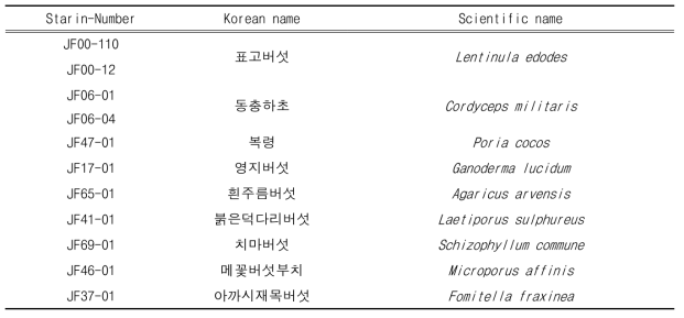 균사체 대량 배양을 위한 버섯 균주 선발