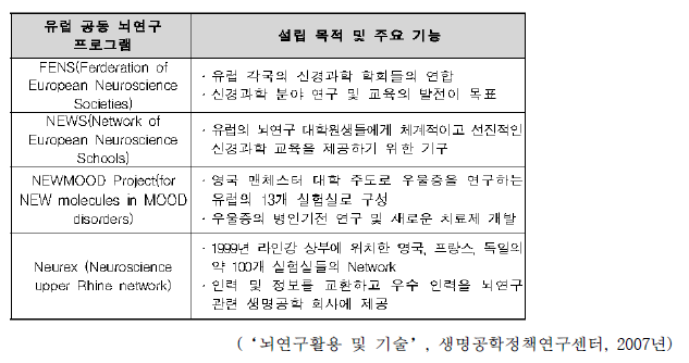 유럽의 주요 공동 뇌연구 프로그램