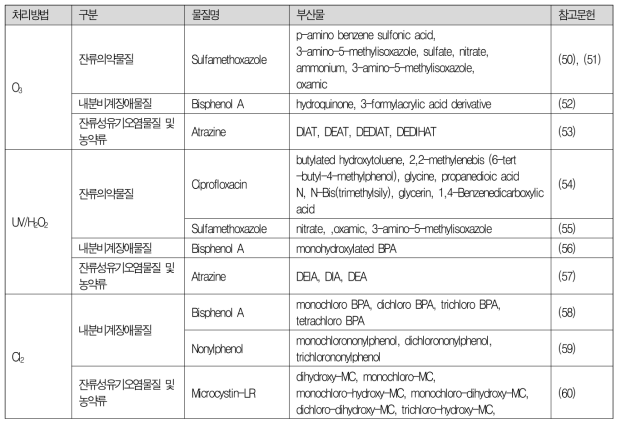고도산화처리(O3, UV/H2O2 중심) 및 염소소독 생성 부산물