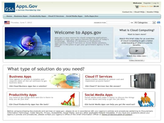 Apps.gov의 메인페이지