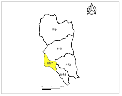 1단계 2차년도 테스트베드(서울시 도봉구 쌍문 2 배수분구) 위치