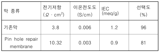 Pin hole 보수 전·후 이온교환막 특성분석 분석 결과