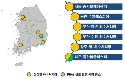 선정된 하수처리장 5곳과 실증화 실험을 진행할 장소