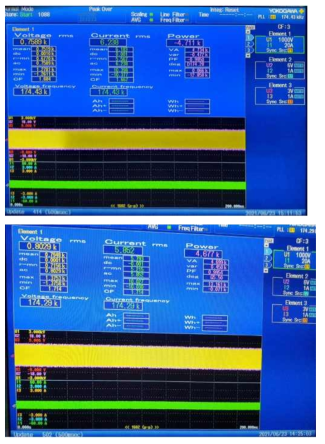 8kW 램프 2차 전기적 특성(60% Dimming) 측정 (좌-개발 우-외산)