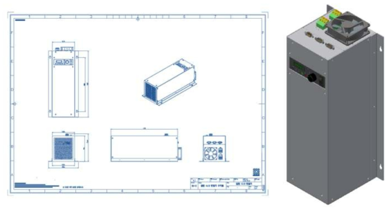 공간 및 냉각 효율을 고려한 수직 구조의 4kW 안정기 설계도 및 3D 모델