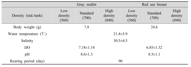 Rearing conditions of gray mullet and red sea bream