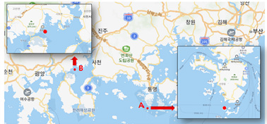 The location of smart aquaculture test field. A, red seabream; B, mullet