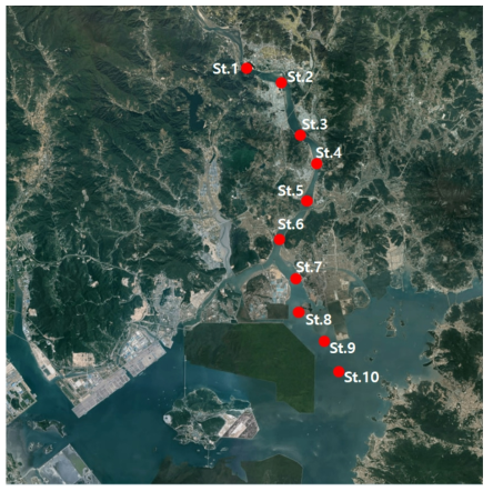 Study sites for the Seomjin River estuary