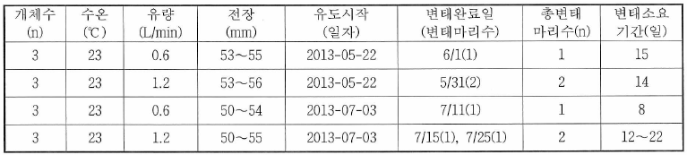 유량(유속)에 따른 변태 유도 효과