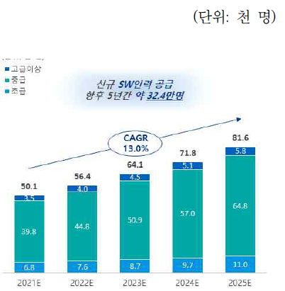 SW 전문인력등급별 신규 공급 전망