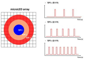 PWM을 이용한 LED 영역별 조사광 변조의 예