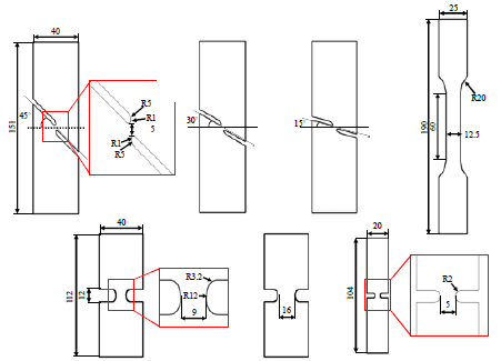 특성시편 (shear 45-30-15, uniaxial, plane 9-16, notch)