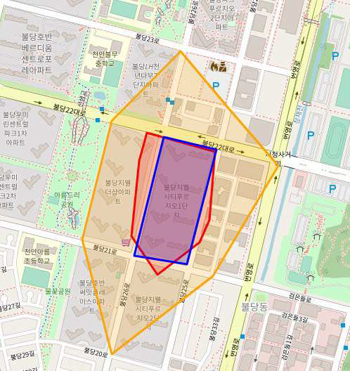 스마트 지오펜싱 영역과 실제 재난 피해 영역 비교