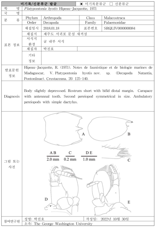 주요 관심 서식지(공생성 생물 서식지)를 통해 발굴된 자생동물 발굴표(계속)