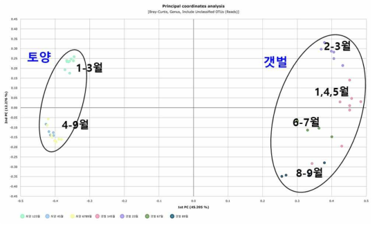 안면도 토양-갯벌 마이크로바이옴의 군집유사도