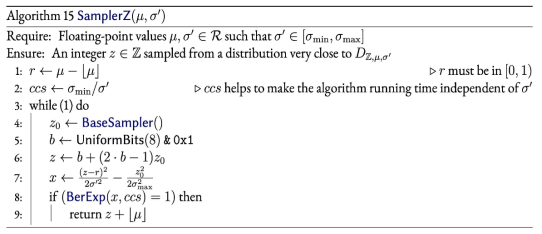 SamplerZ 알고리즘 (출처 : [PFH+20])