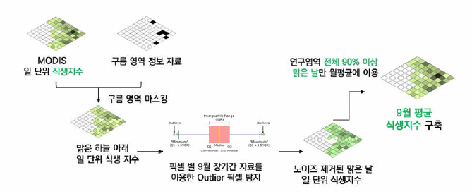 MODIS 식생지수의 구름 및 노이즈 영향 제거방법 연구 모식도