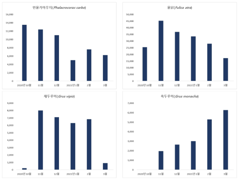 기타 물새류의 종별 도래 현황(계속)