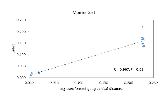 연잎꿩의다리 Mantel test 결과