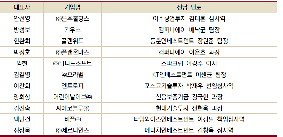 1:1 투자전문가 멘토링 프로그램 멘토 – 멘티 매칭(안)