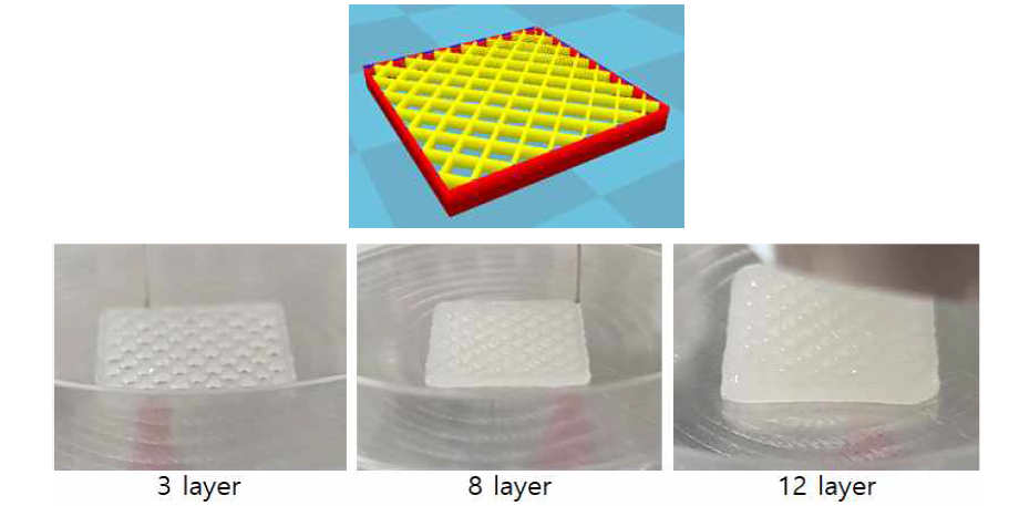 압출용 페이스트를 이용한 총 12층 구조물 _ 상: 3D modeling 하: 3D 프린팅