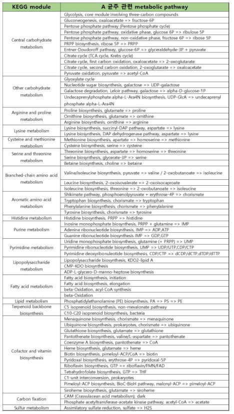 KEGG database에서의 PM 관련 metabolic pathway list