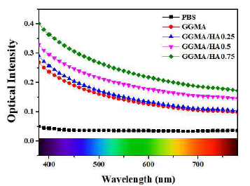 GGMA/HA하이드로겔에서의 투명도