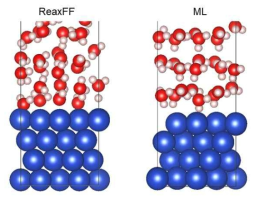 ReaxFF force-field에서 얻어진 구조와 기계학습된 포텐셜(ML)에서 얻어진 구조