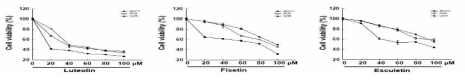 SNUC5와 SNUC5/5FUR, SNUC5/OXTR세포에서 천연화합물의 세포독성 측정
