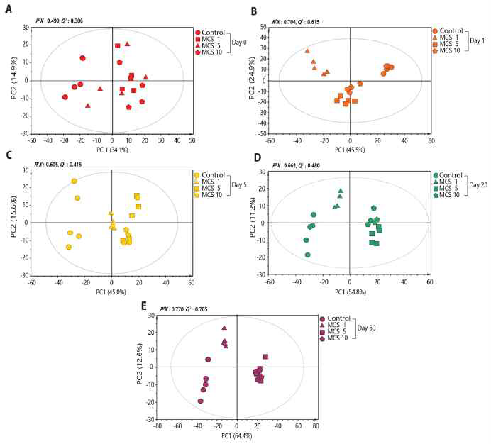 Metabolome data PCA score plot following inoculation with short-term ripening KMCS