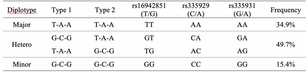 AQP4 diplotype distribution investigated in this study