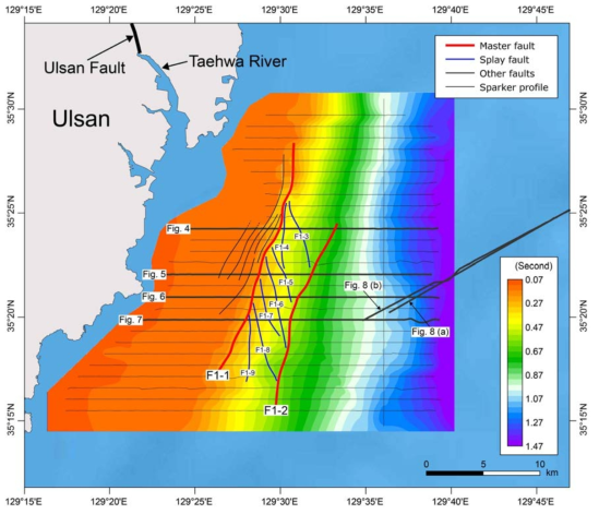 Locations of faults in the study area