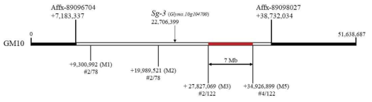 PE1607 (sg-n)의 돌연변이체의 SNP array 분석 및 fine mapping을 통한 유전자좌 결정