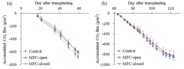 MFC 설치 논에서 이산화탄소 방출량 변화